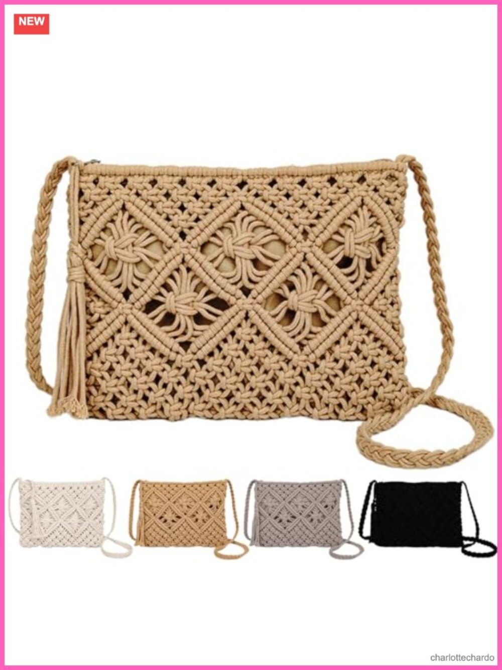 Women's Crochet Knit Crossbody Bag Small Woven Shoulder Purse Summer Beach Boho